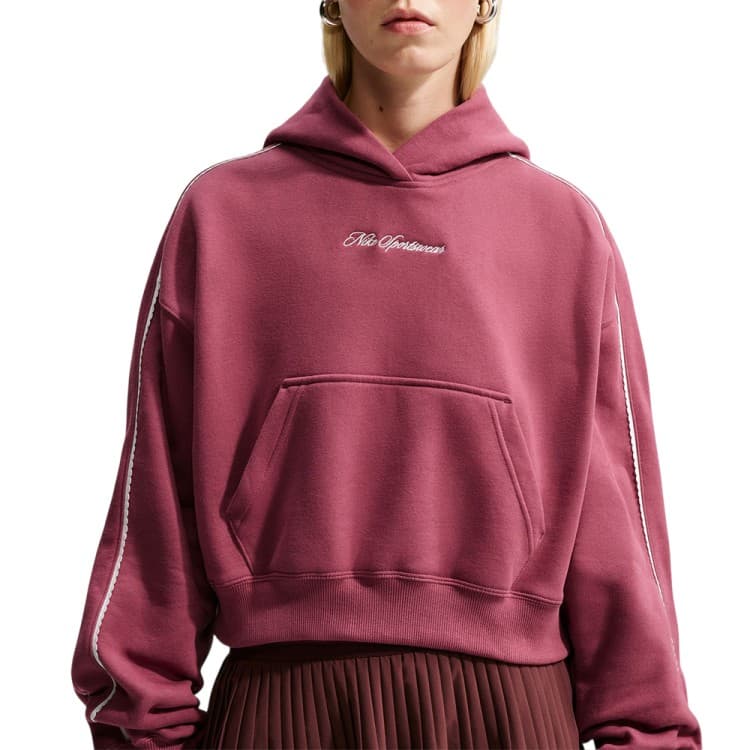 Толстовка женская Nike W NK STDO FLC MW CRP SCLOP HDY темно-розовая IO9948-654
