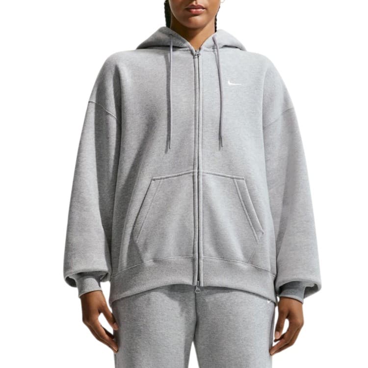 Толстовка женская Nike W NK STDO FLC MW OS FZ HDY серая IM8084-063