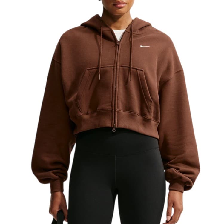 Толстовка женская Nike W NK STDO FLC MW OS CRP FZ HDY коричневая IM8499-259