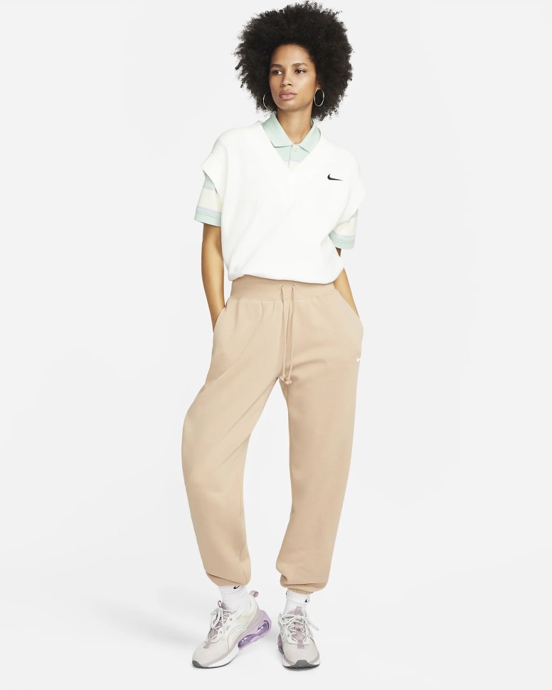 Брюки женские Nike W NSW PHNX FLC HR OS PANT бежевые DQ5887-200 изображение 7