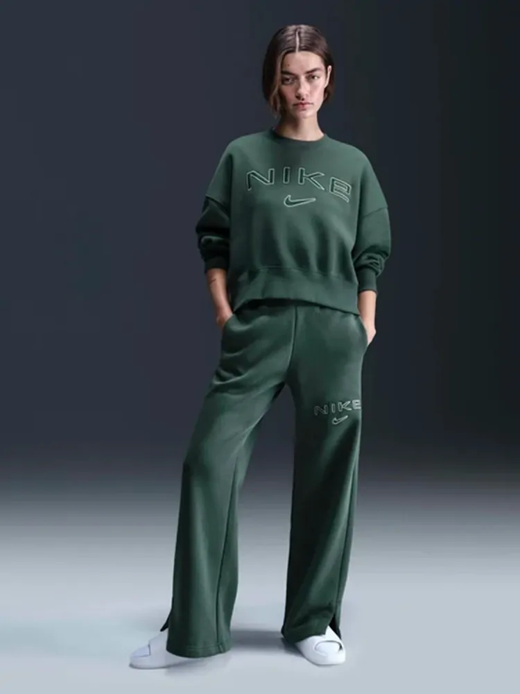 Толстовка женская Nike W NSW PHNX FLC OOS LOGO CREW зеленая FV7674