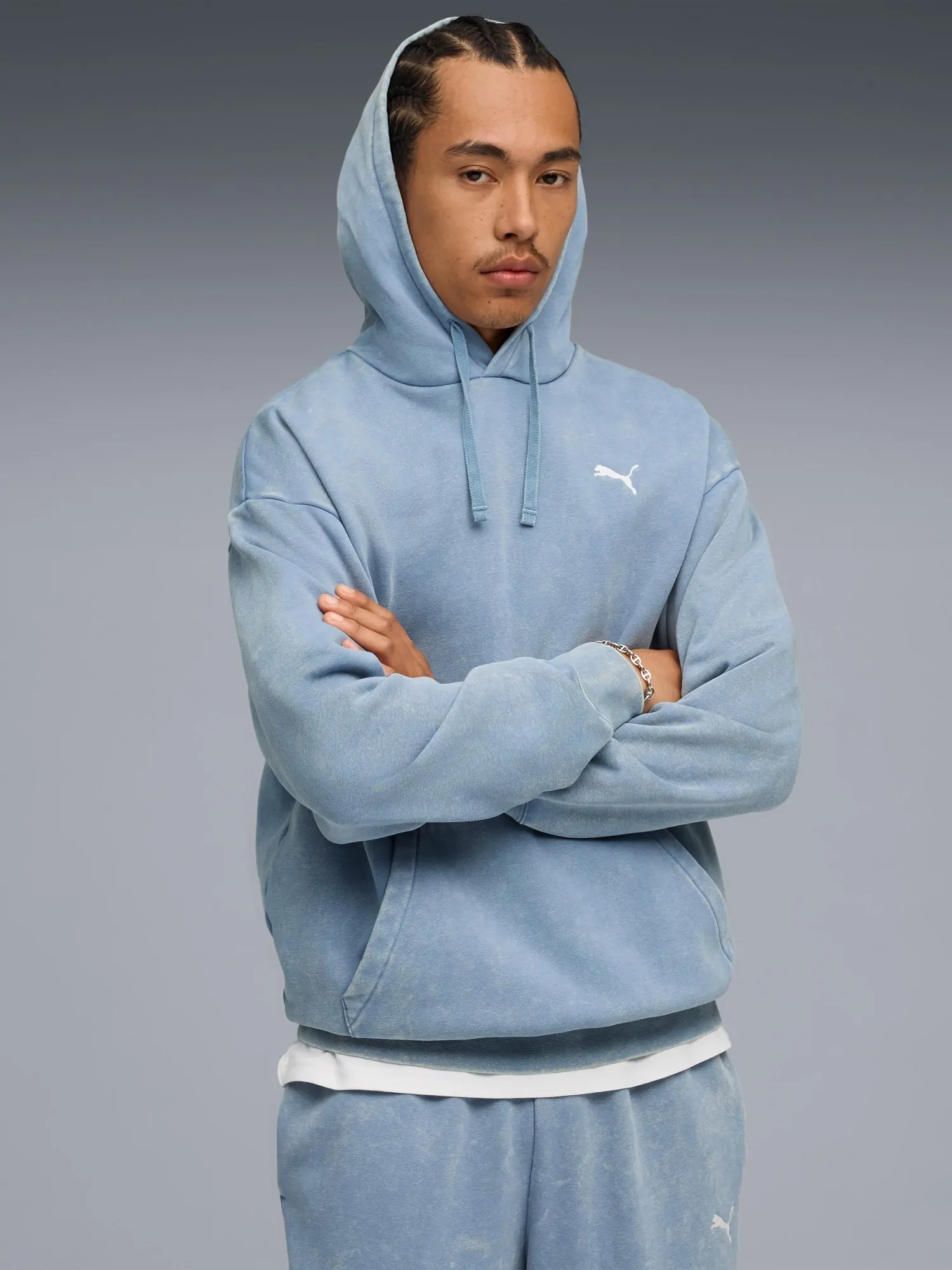 Толстовка мужская Puma ESS ELEVATED Wash Hoodie голубая 68804934