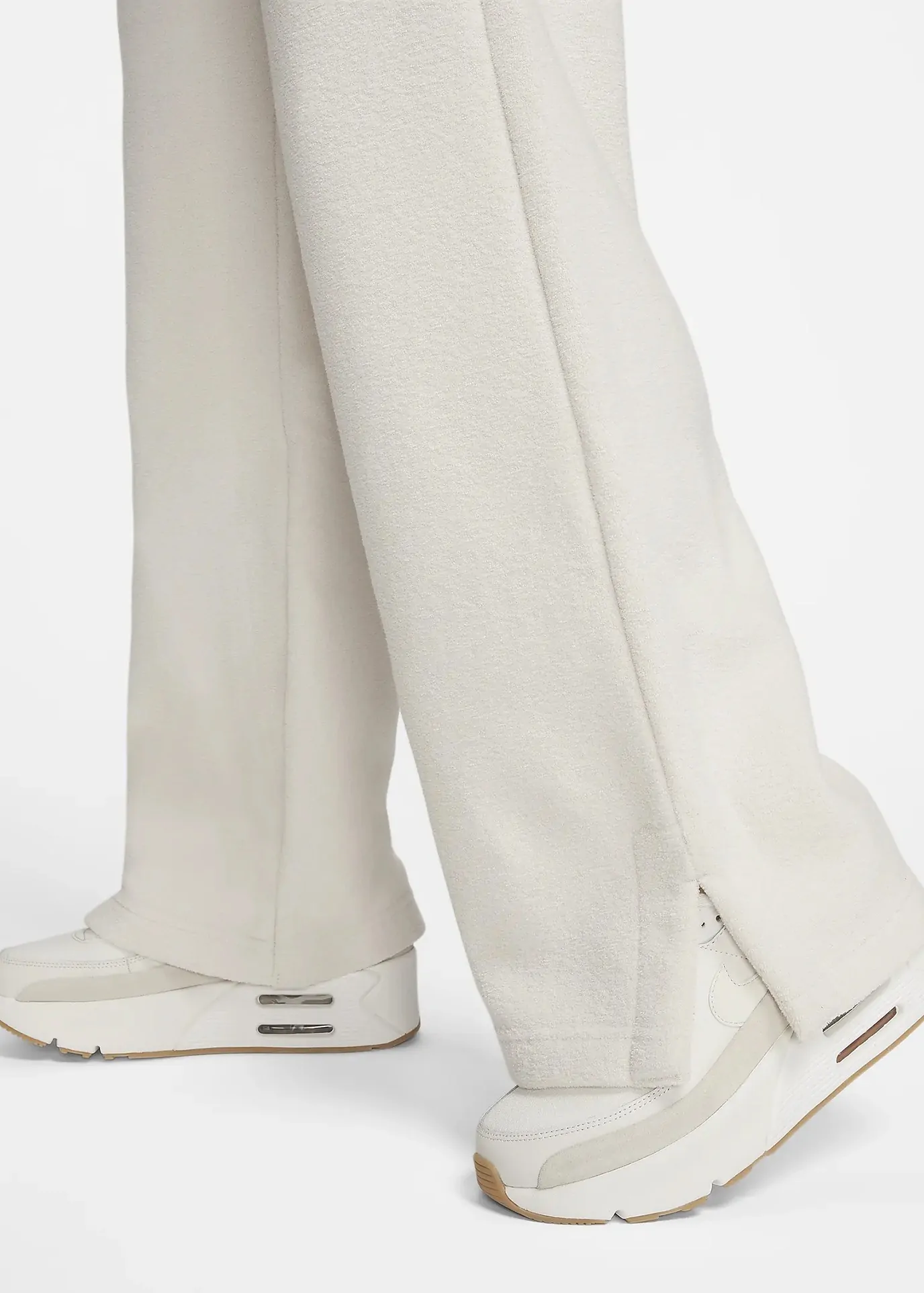 Брюки женские Nike W NSW PHNX PLSH HR PANT WIDE бежевые FN3622-104