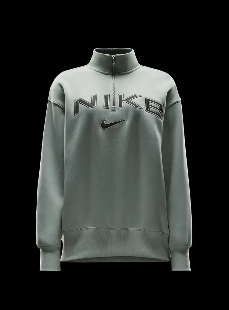 Толстовка женская Nike W NSW PHNX FLC OS LOGO QZ зеленая FV7679