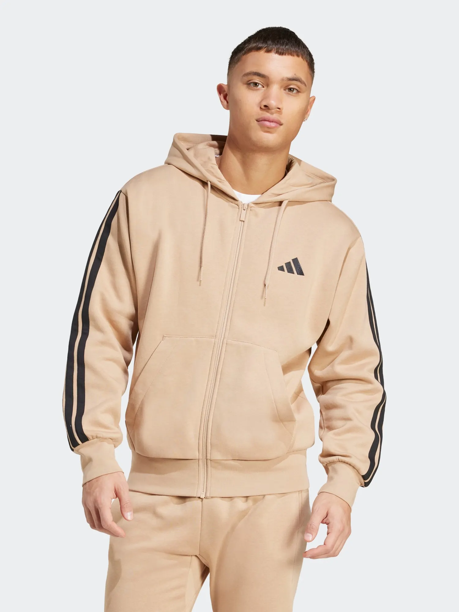 Толстовка мужская Adidas M 3S FL FZ HD бежевая JX0745 купить в