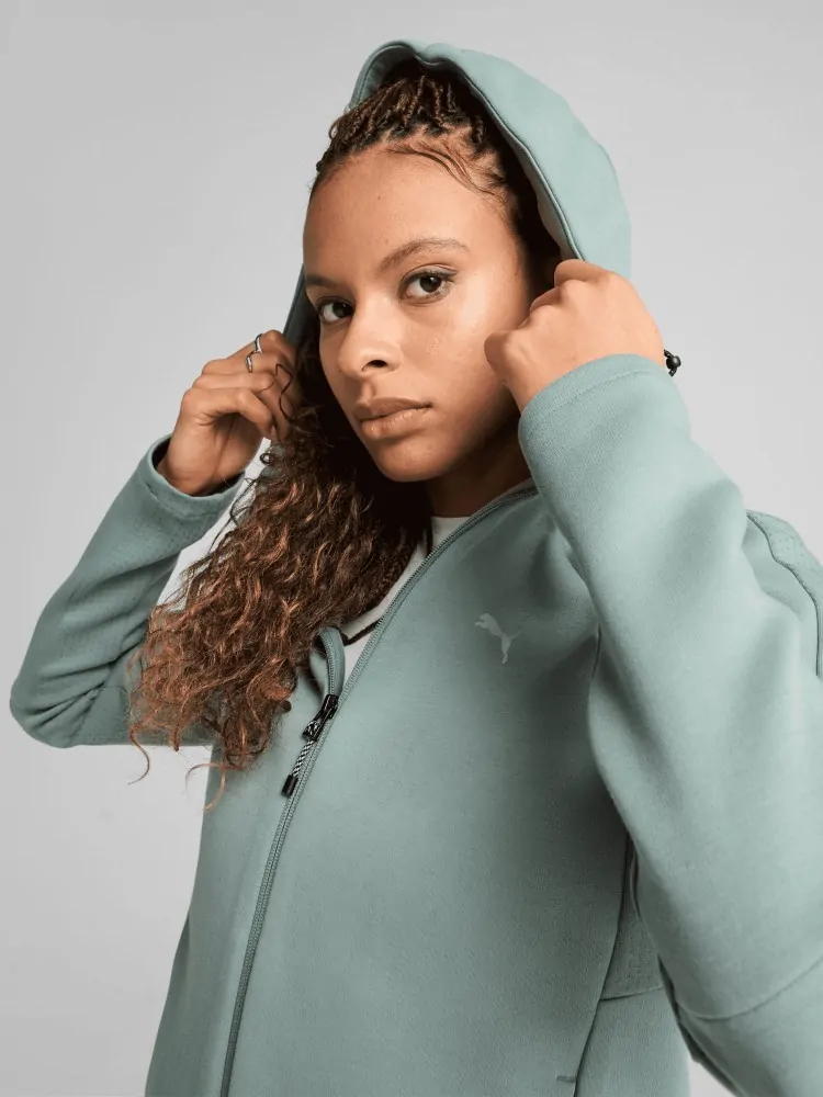 Толстовка женская Puma EVOSTRIPE Full-Zip Hoodie зеленая 68505030