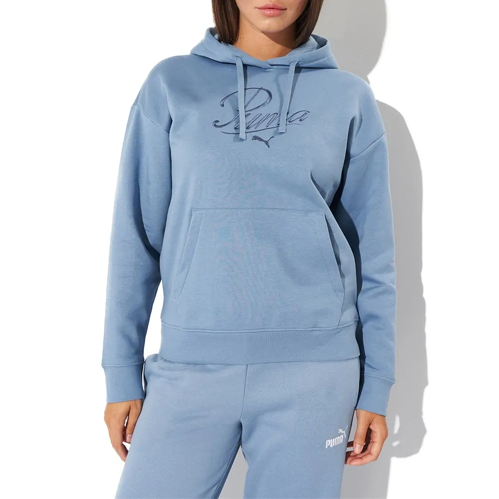 Толстовка женская Puma ESS SCRIPT Comfort Hoodie FL голубая