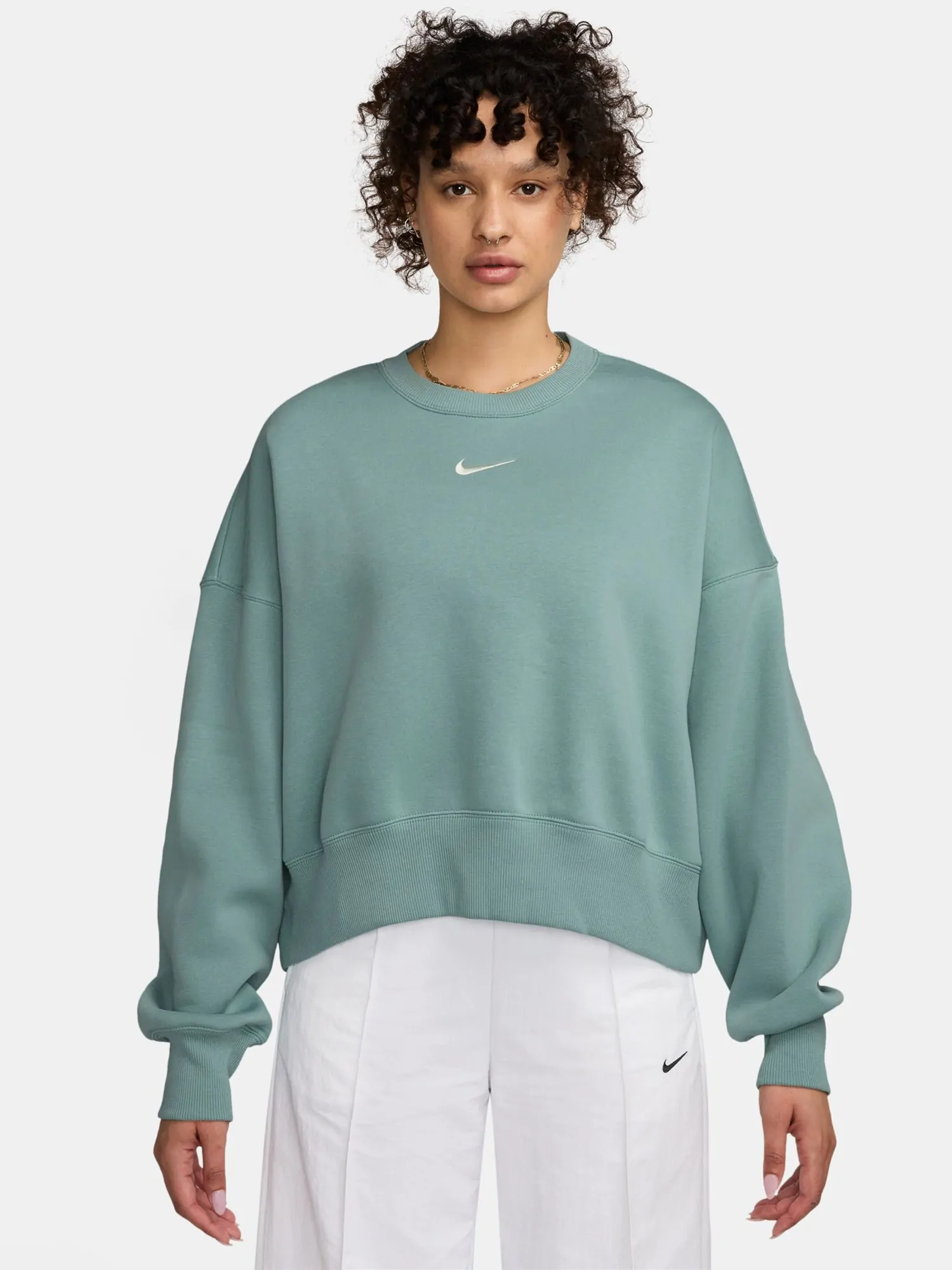 なお Толстовка женская Nike W NSW PHNX FLC OOS CREW бирюзовая DQ5761