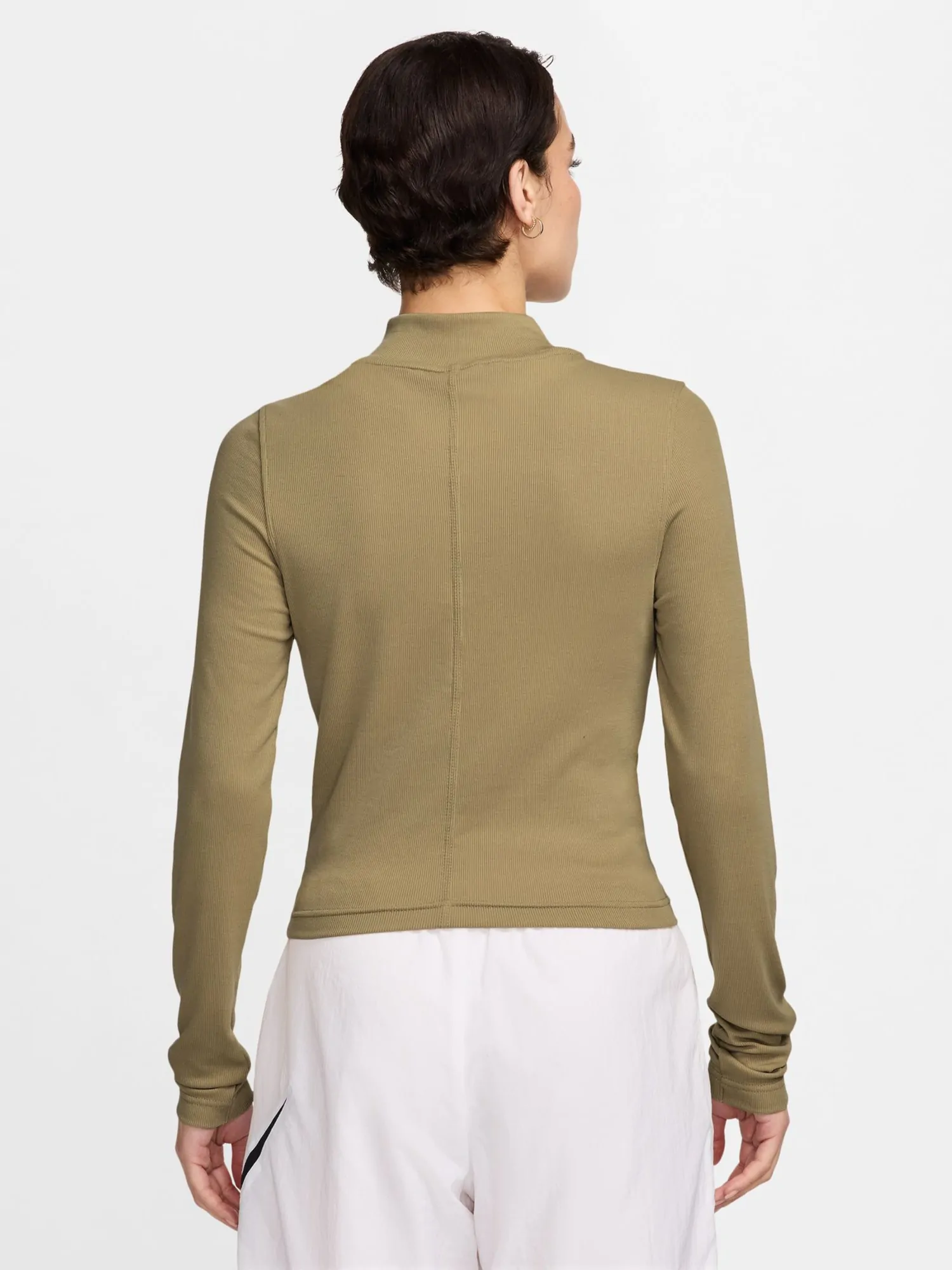Футболка женская Nike W NSW ESSNTL RIB MOCK LS TOP бежевая DV7880