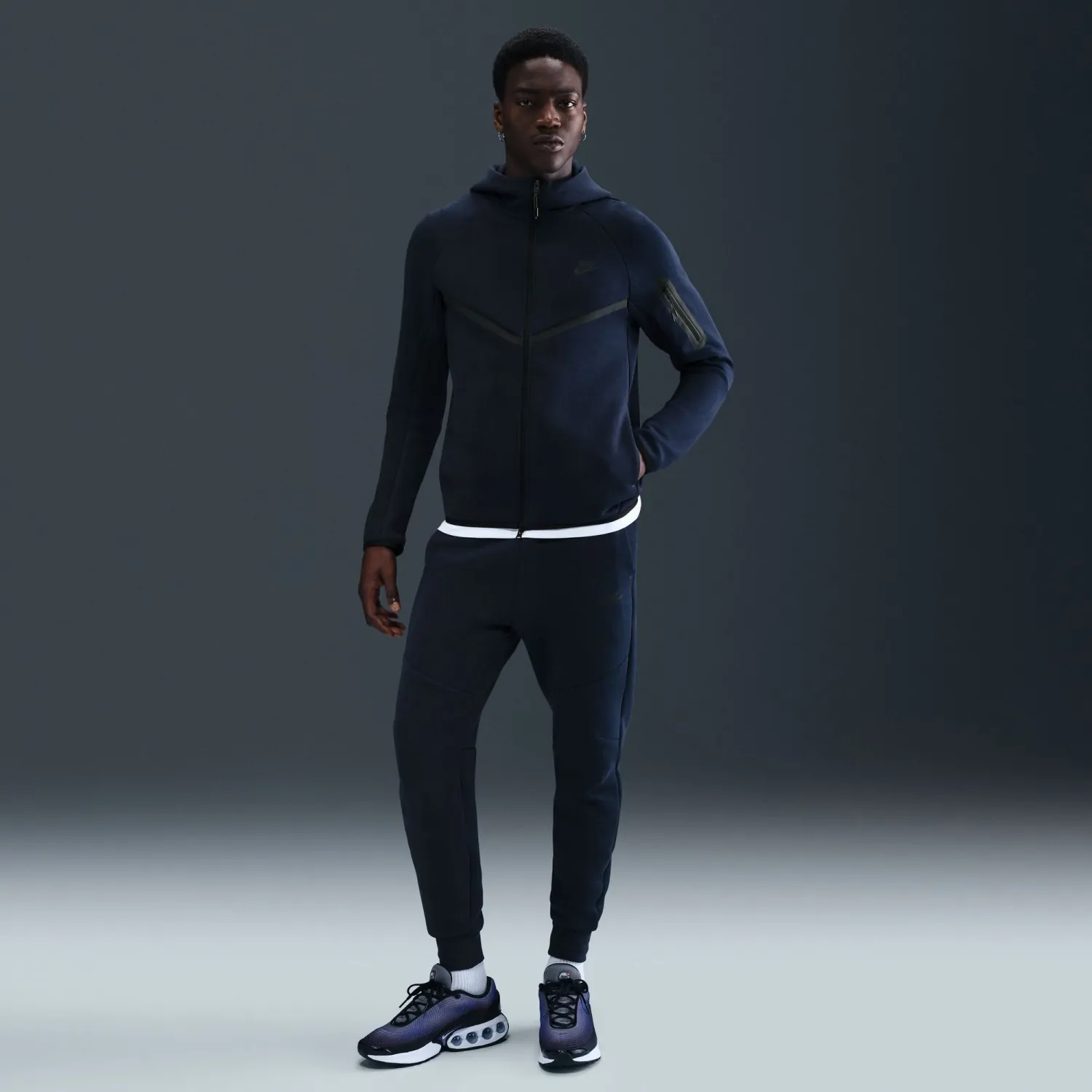 Толстовка мужская Nike M NK TCH FLC FZ WR HOODIE темно-синяя