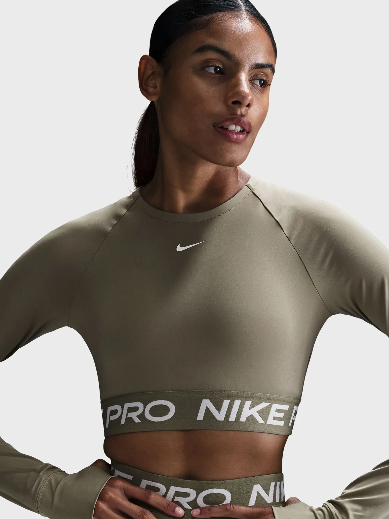 Футболка женская Nike NIKE PRO DF 365 CROP LS хаки FV5484-320