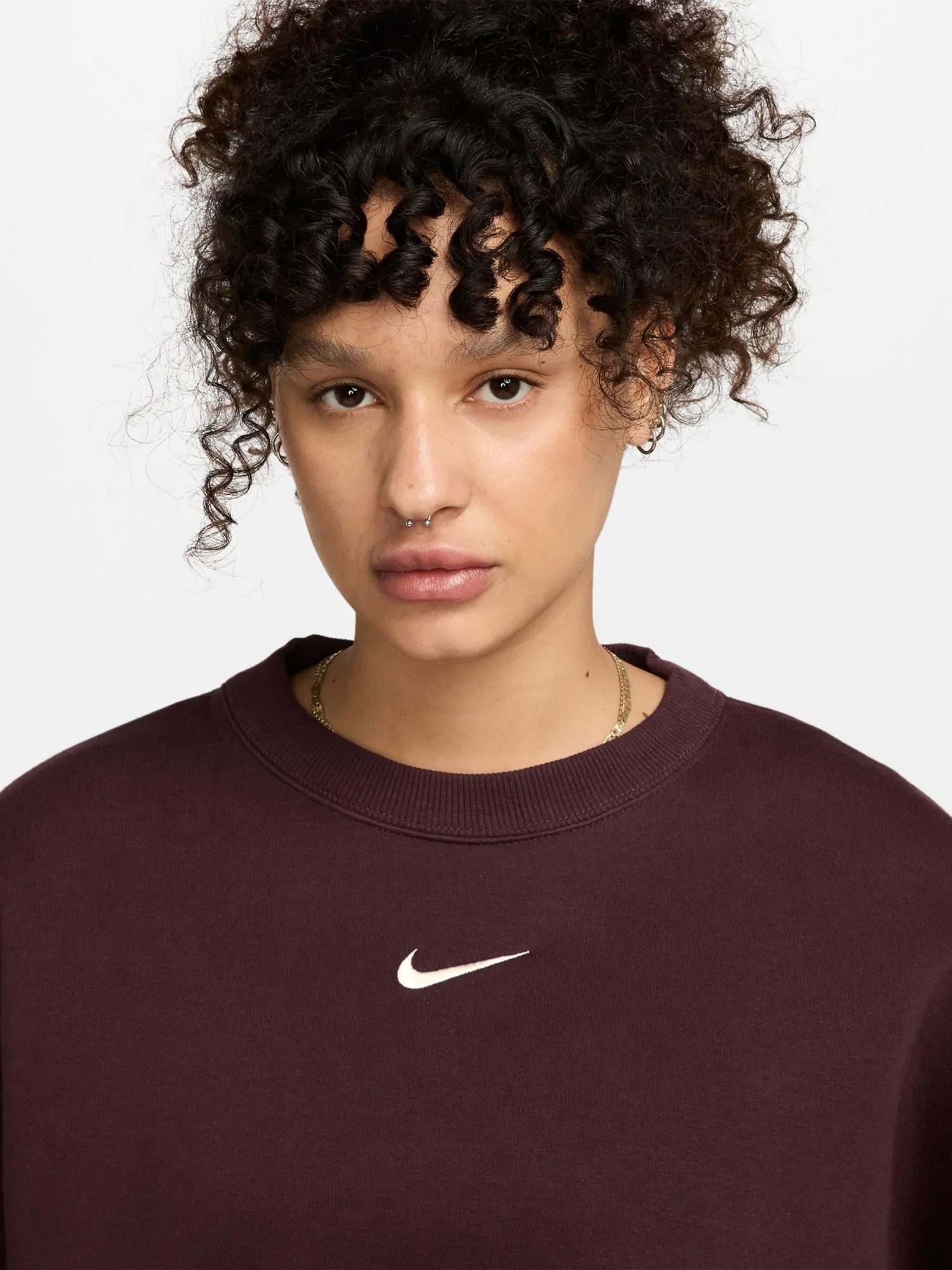 Толстовка женская Nike W NSW STYLE FLC CREW OOS бордовая DQ5761