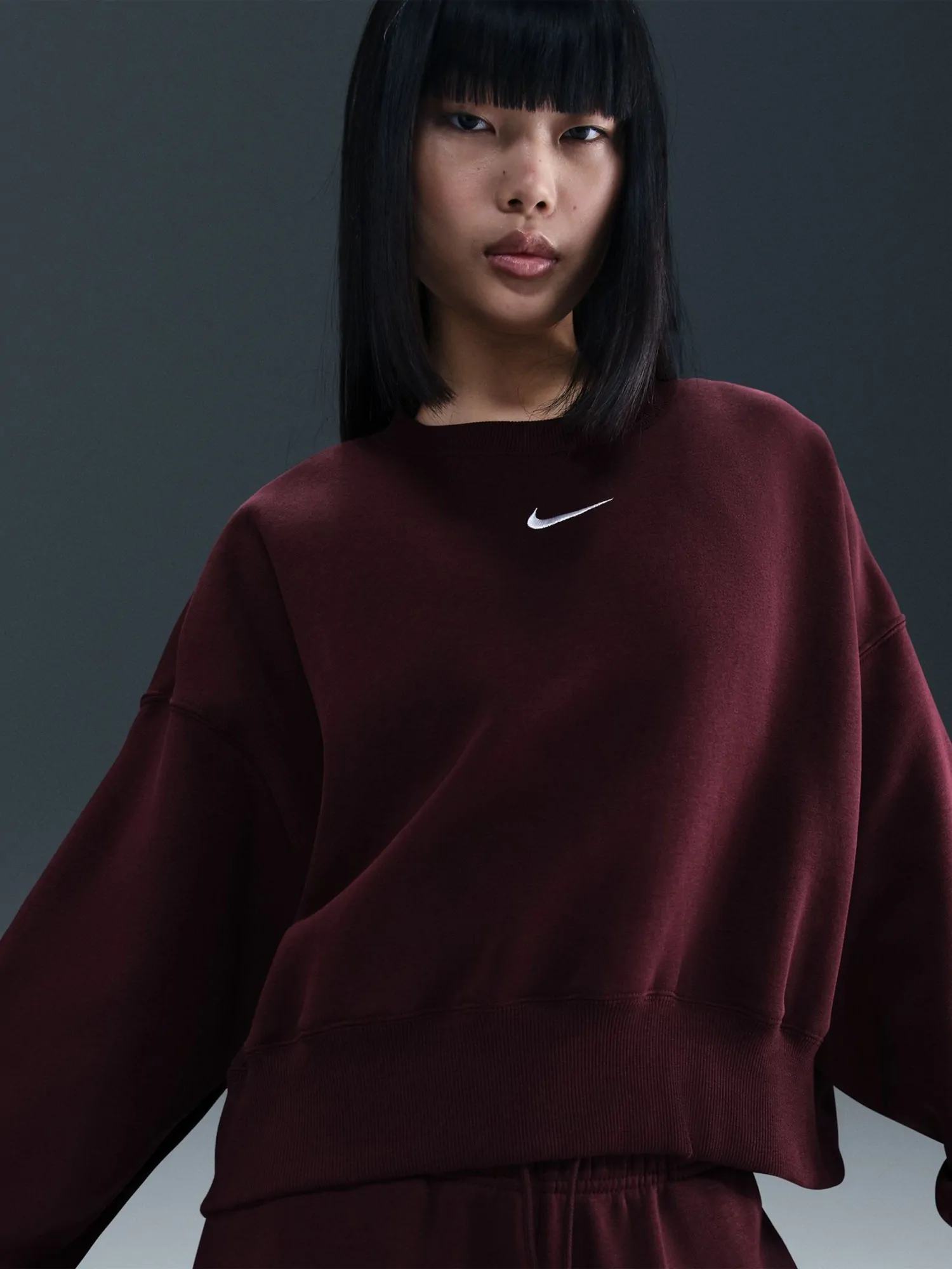 Толстовка жіноча Nike W NSW STYLE FLC CREW OOS бордова DQ5761-652