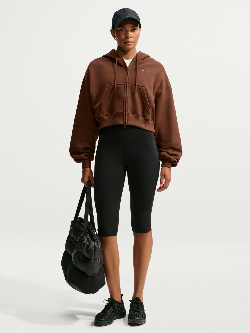 Women's sweatshirt Nike W NK STDO FLC MW OS CRP FZ HDY brown IM8499-259 — photo 2