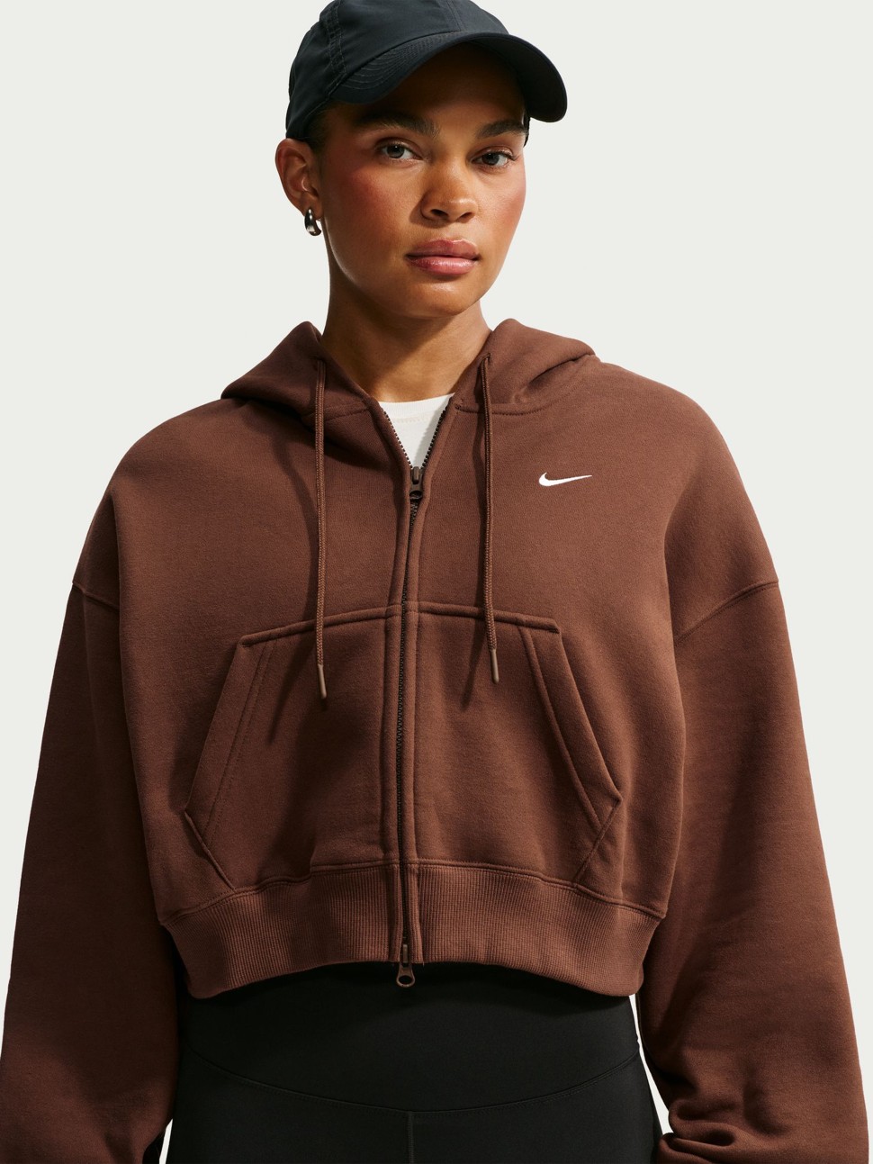 Women's sweatshirt Nike W NK STDO FLC MW OS CRP FZ HDY brown IM8499-259 — photo 3