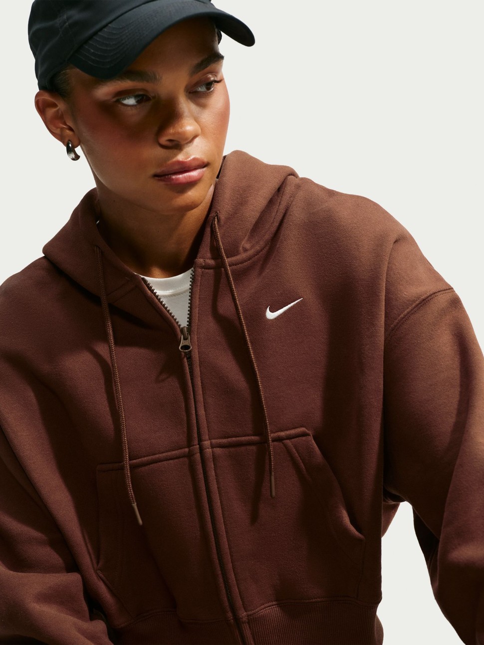 Women's sweatshirt Nike W NK STDO FLC MW OS CRP FZ HDY brown IM8499-259 — photo 4