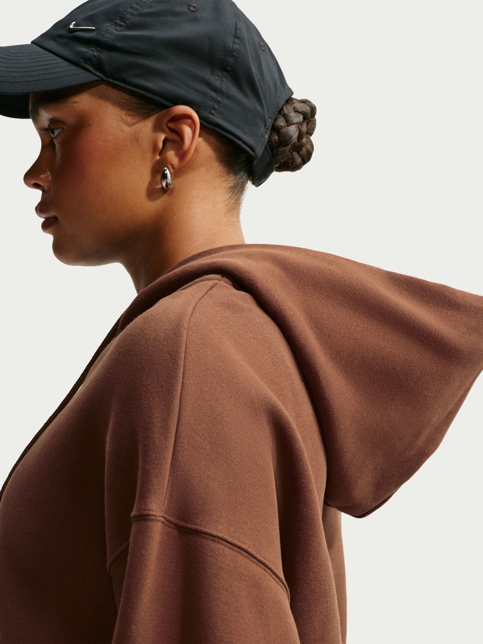 Women's sweatshirt Nike W NK STDO FLC MW OS CRP FZ HDY brown IM8499-259 — photo 6
