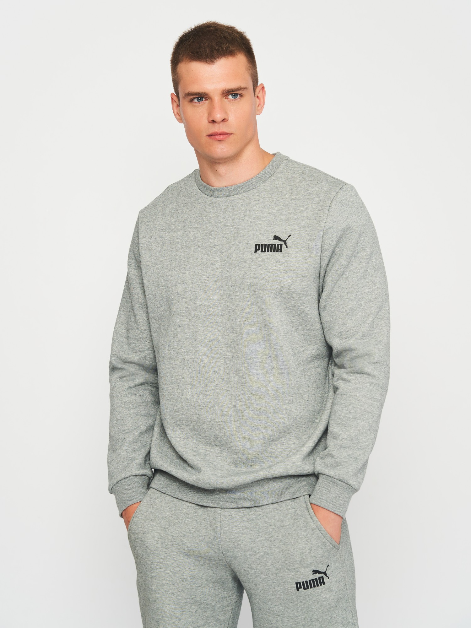 Толстовка мужская Puma ESS Small Logo Crew FL серая 58668203 изображение 2