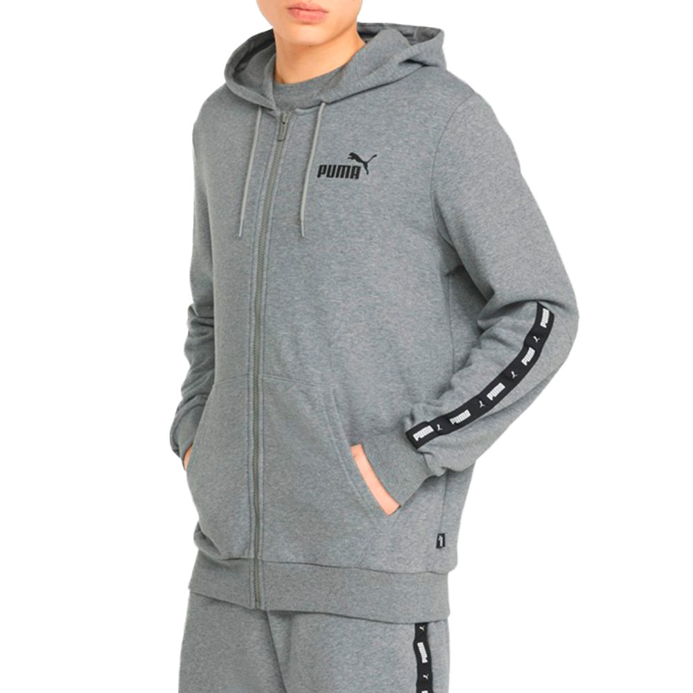 Толстовка чоловіча Puma Ess+ Tape Full-Zip Hoodie сіра 84876803 изображение 1