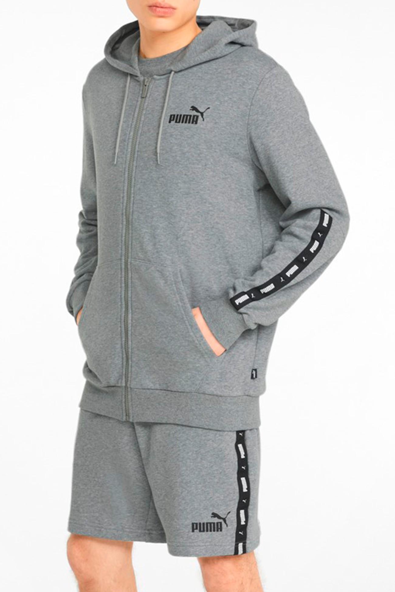 Толстовка чоловіча Puma Ess+ Tape Full-Zip Hoodie сіра 84876803 изображение 2