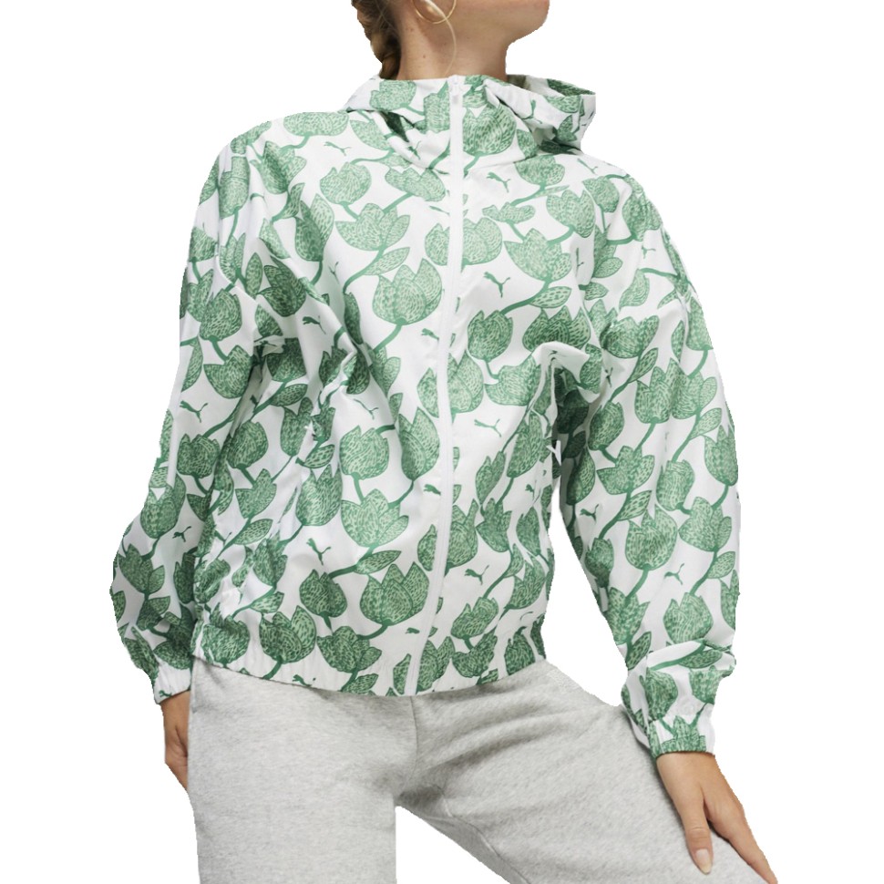 Вітрівка жіноча Puma Blossom AOP Windbreaker зелена 62497686 — фото 1