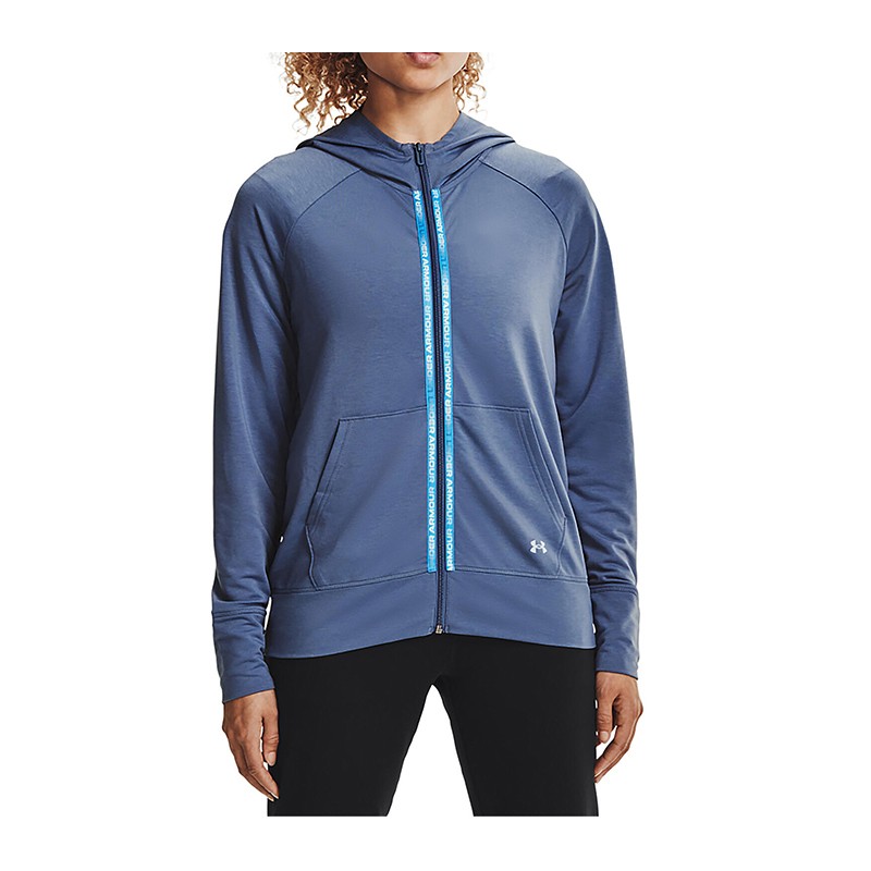 Толстовка женская Under Armour Ua Rival Terry Taped Fz Hoodie синяя 1360907-470 изображение 2