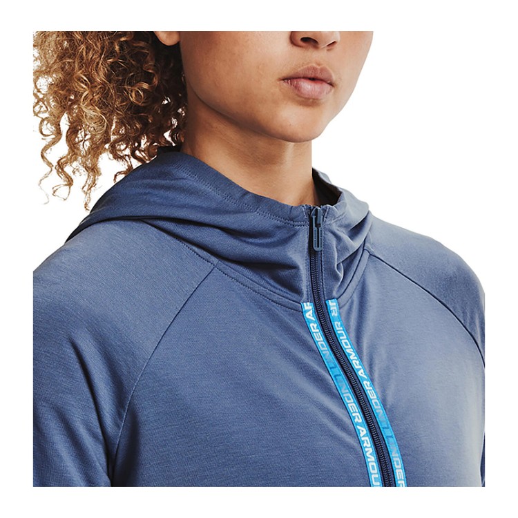 Толстовка женская Under Armour Ua Rival Terry Taped Fz Hoodie синяя 1360907-470 изображение 4
