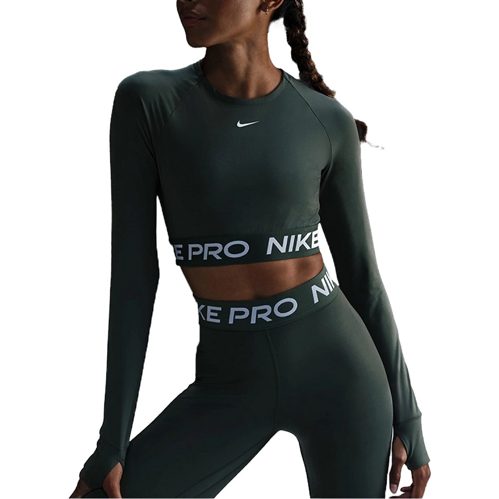 Футболка женская Nike NIKE PRO DF 365 CROP LS зеленая FV5484-338