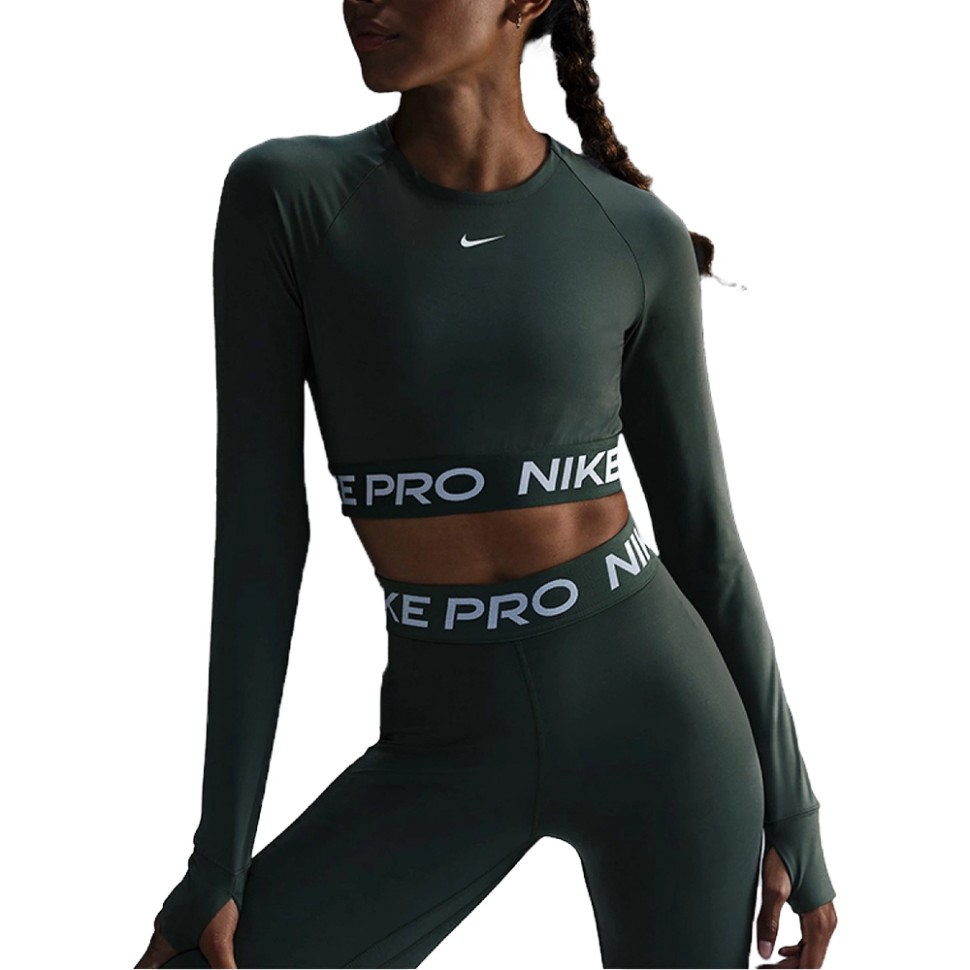 Футболка жіноча Nike NIKE PRO DF 365 CROP LS зелена FV5484-338 — фото 1