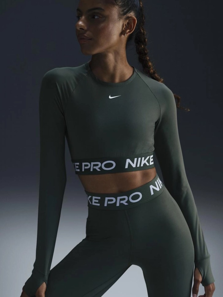 Футболка жіноча Nike NIKE PRO DF 365 CROP LS зелена FV5484-338 изображение 2