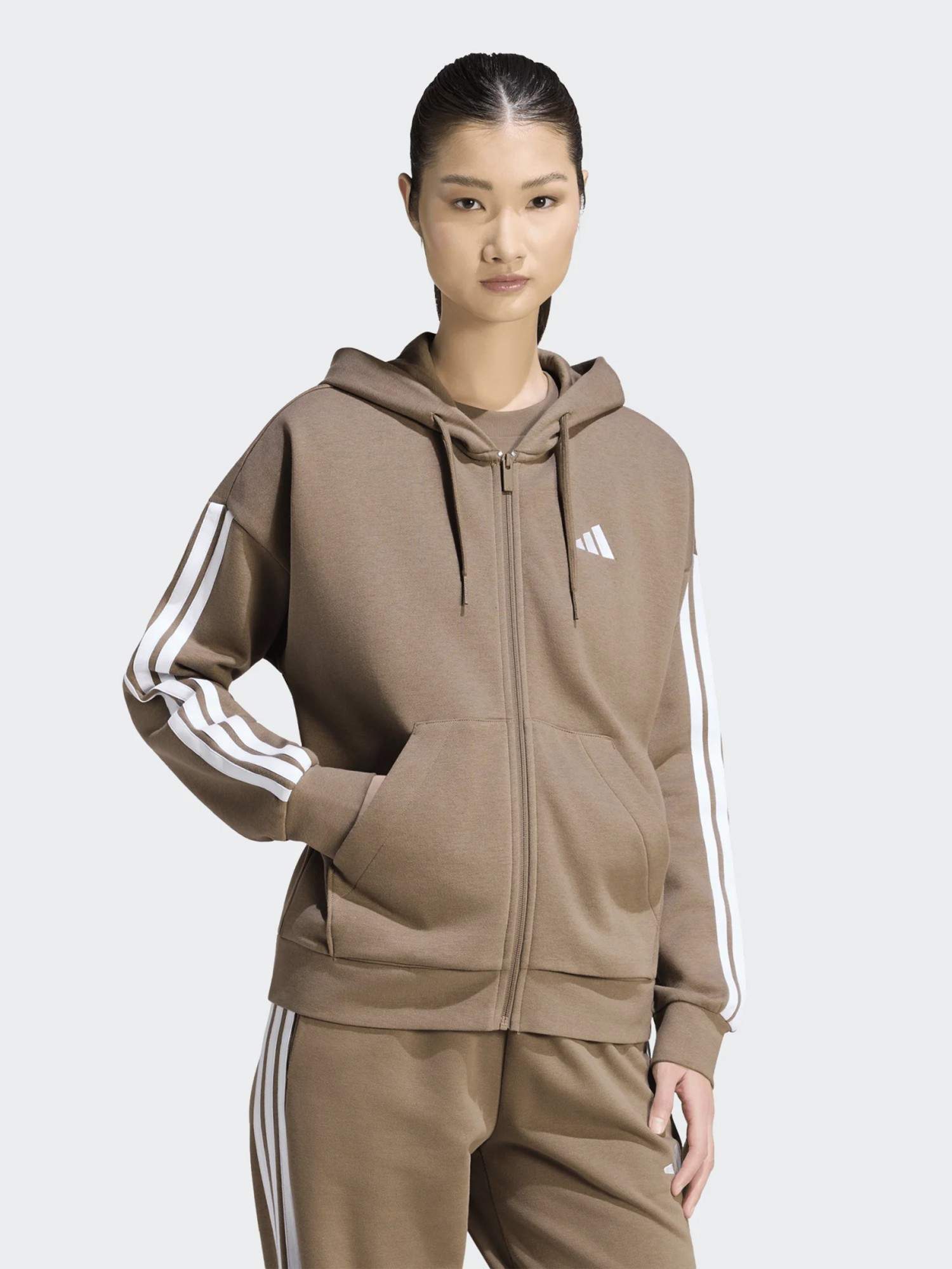 Толстовка жіноча Adidas W 3S FL FZ HD мокко KF6273 изображение 2
