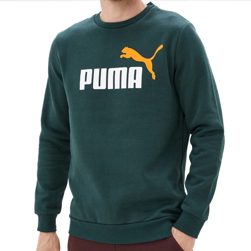 Толстовка мужская ESS+ 2 Col Big Logo Crew Puma зеленая 58676280 — Sport City Толстовка мужская ESS+ 2 Col Big Logo Crew Puma зеленая 58676280