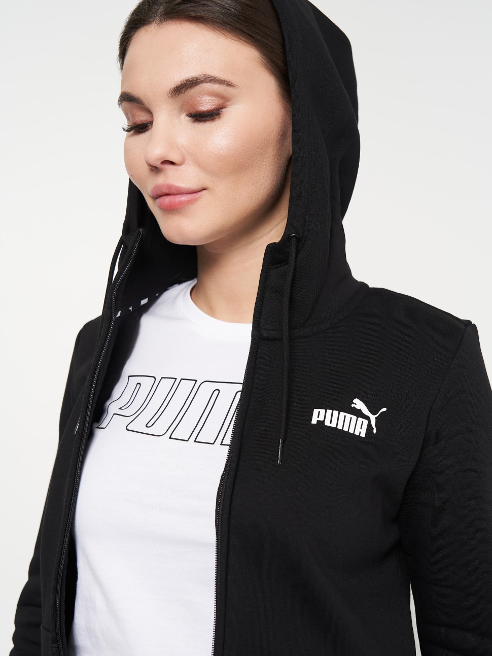Толстовка жіноча Puma ESS Small Logo Full-Zip Hoodie FL чорна 58681101 — фото 4