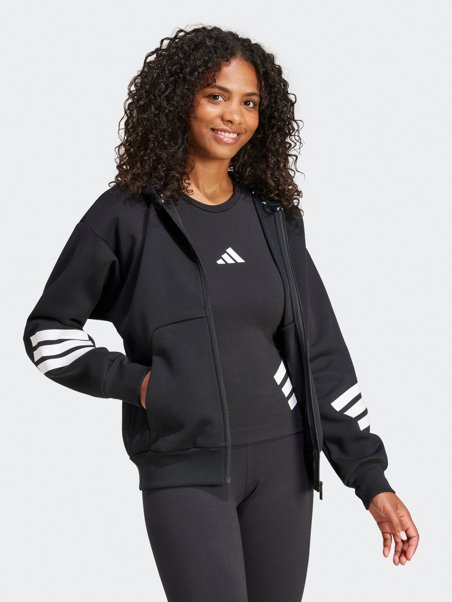 Толстовка женская Adidas W FI 3S FZ HD черная JE0171 изображение 5