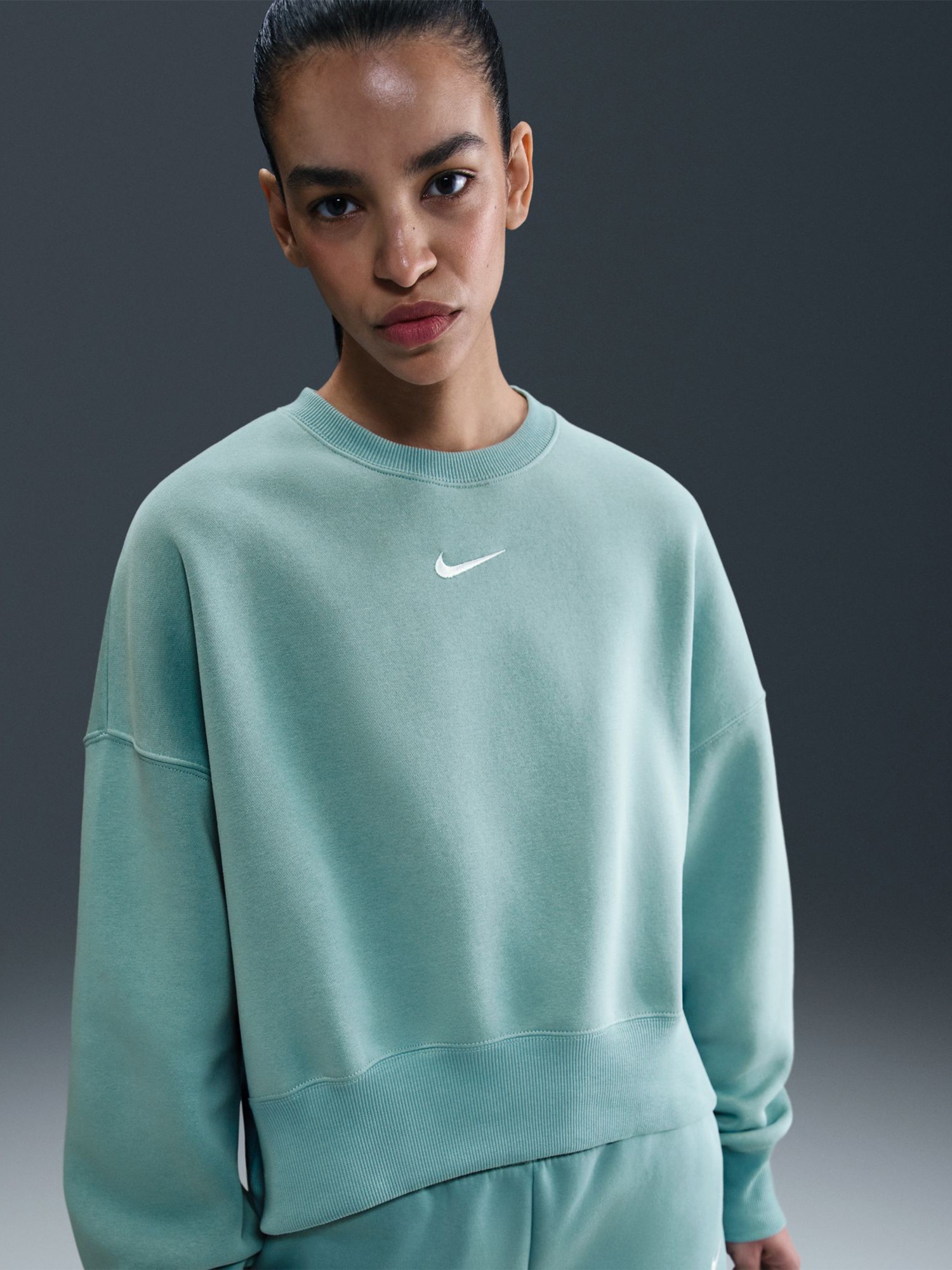 Толстовка женская Nike W NSW PHNX FLC OOS CREW бирюзовая DQ5761-017 изображение 5