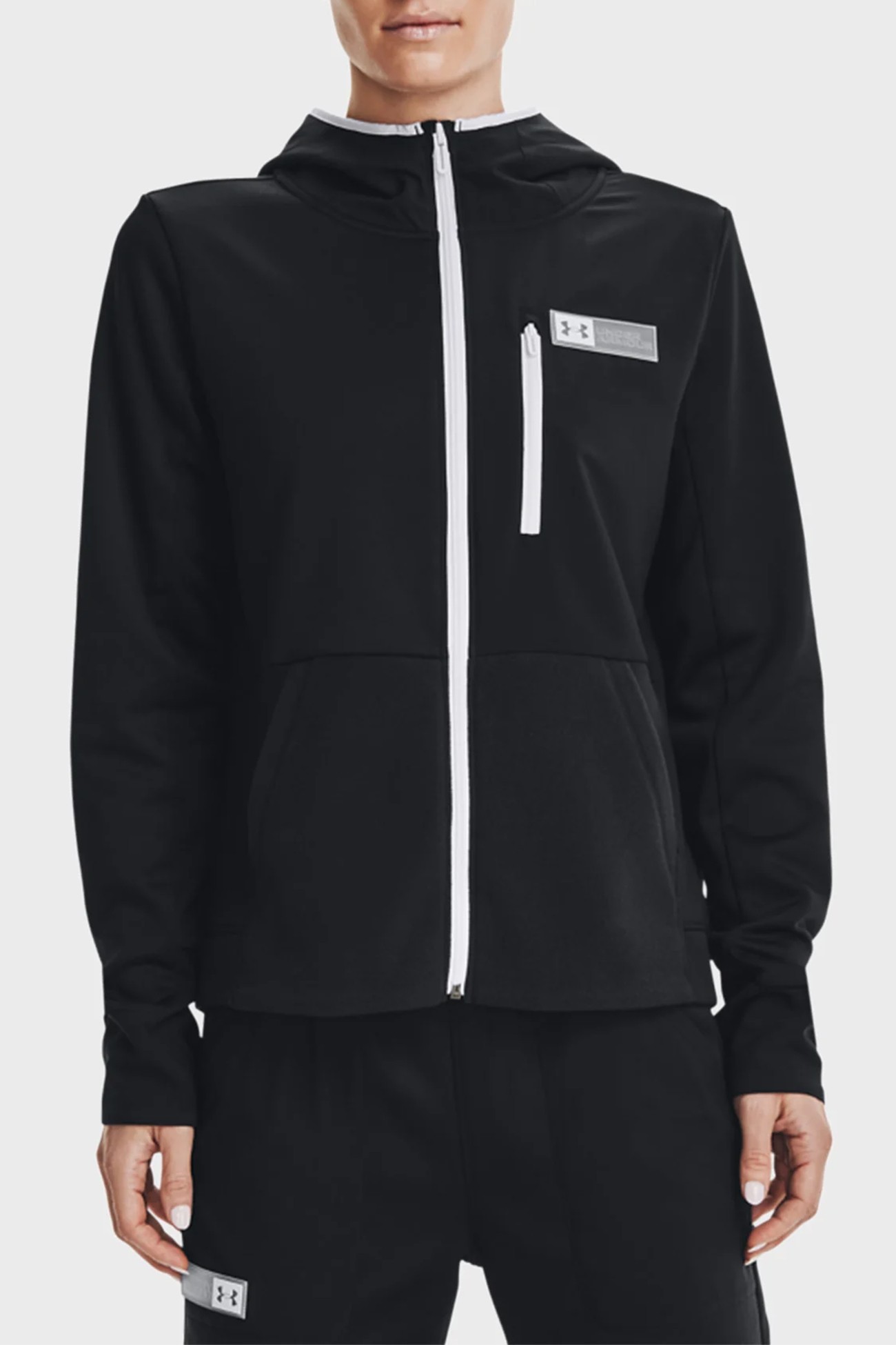 Толстовка женская Under Armour Armour Mixed Media Fz черная 1365875-001 изображение 2