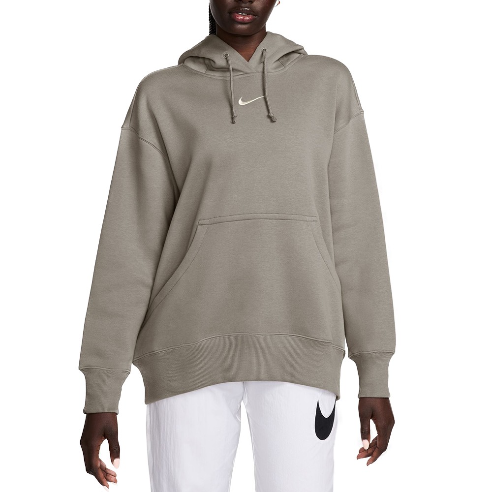 Толстовка женская Nike W NSW PHNX FLC OS PO HOODIE серая DQ5860-009