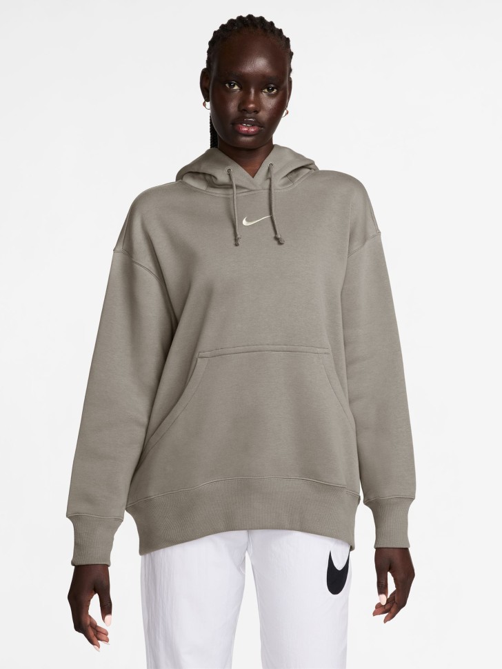 Толстовка жіноча Nike W NSW PHNX FLC OS PO HOODIE сіра DQ5860-009 изображение 2