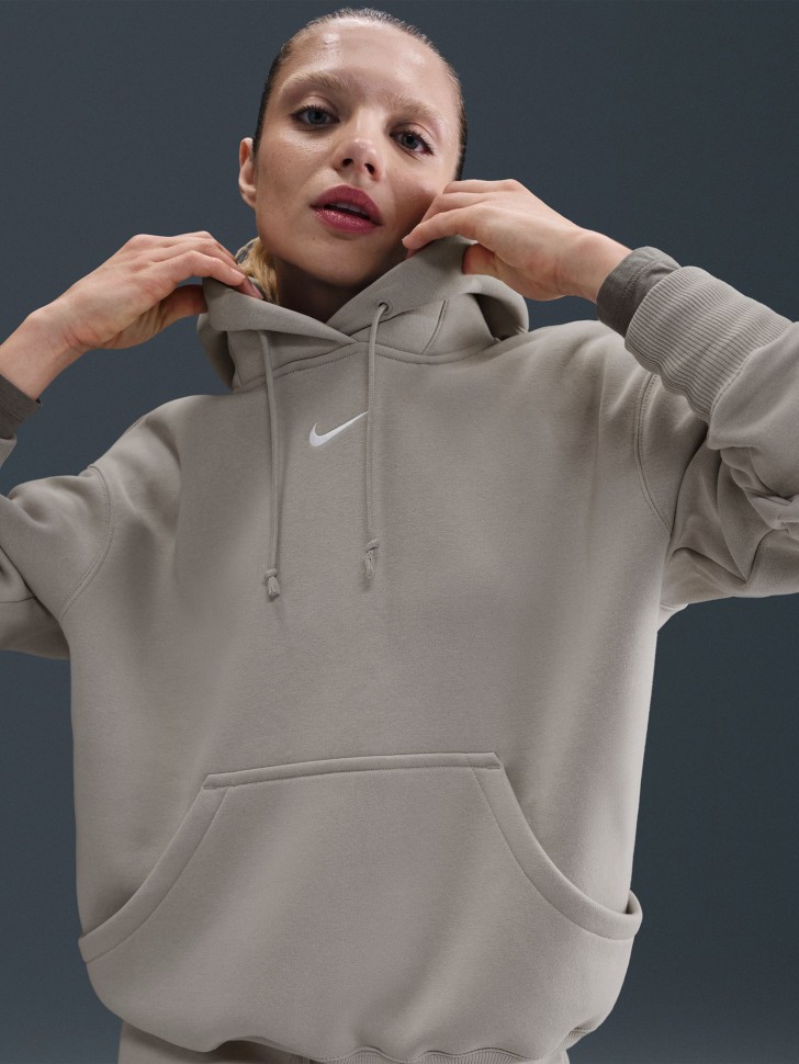 Толстовка жіноча Nike W NSW PHNX FLC OS PO HOODIE сіра DQ5860-009 изображение 7