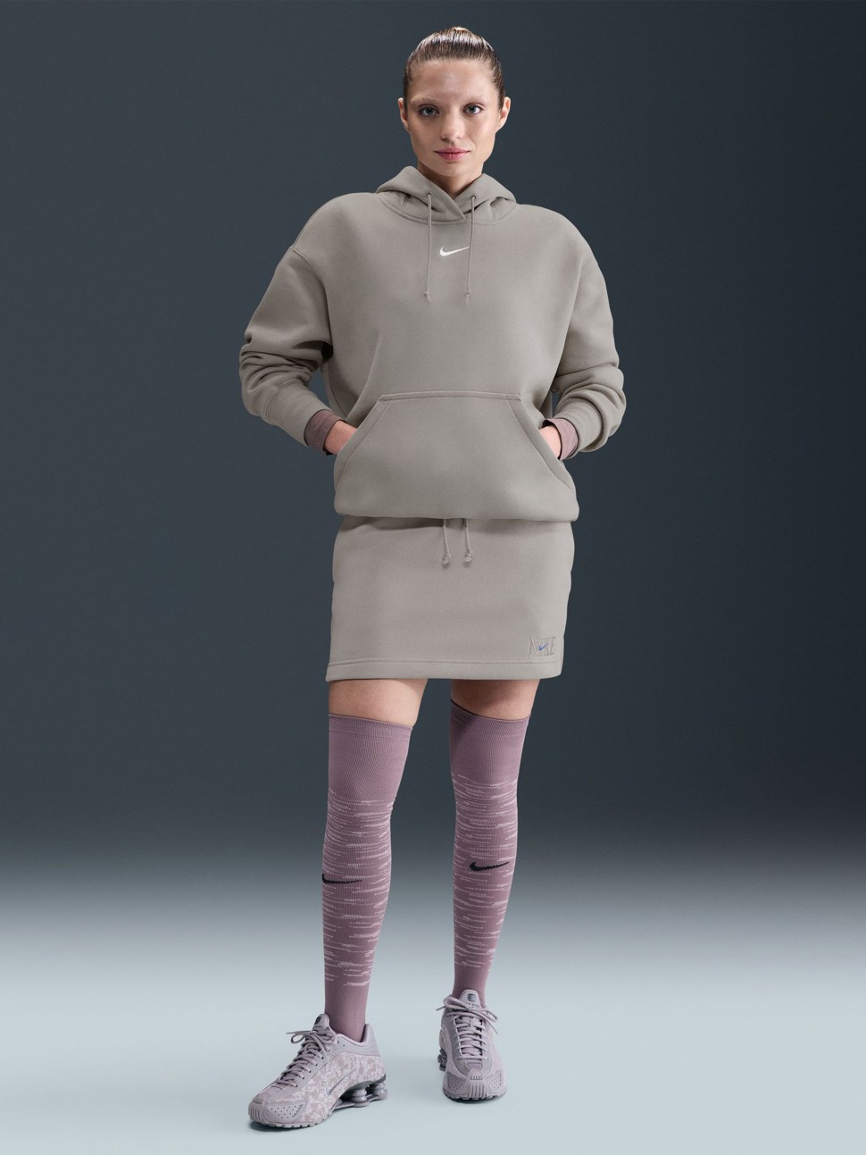 Толстовка жіноча Nike W NSW PHNX FLC OS PO HOODIE сіра DQ5860-009 — фото 8