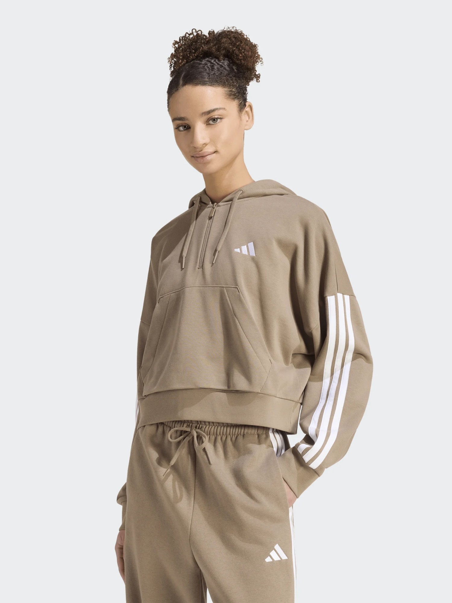 Толстовка жіноча Adidas W 3S FT QZ HD мокко KF8315 изображение 2
