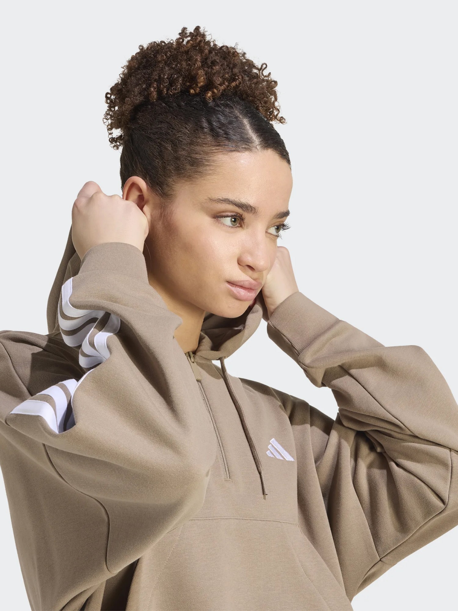 Толстовка жіноча Adidas W 3S FT QZ HD мокко KF8315 изображение 4