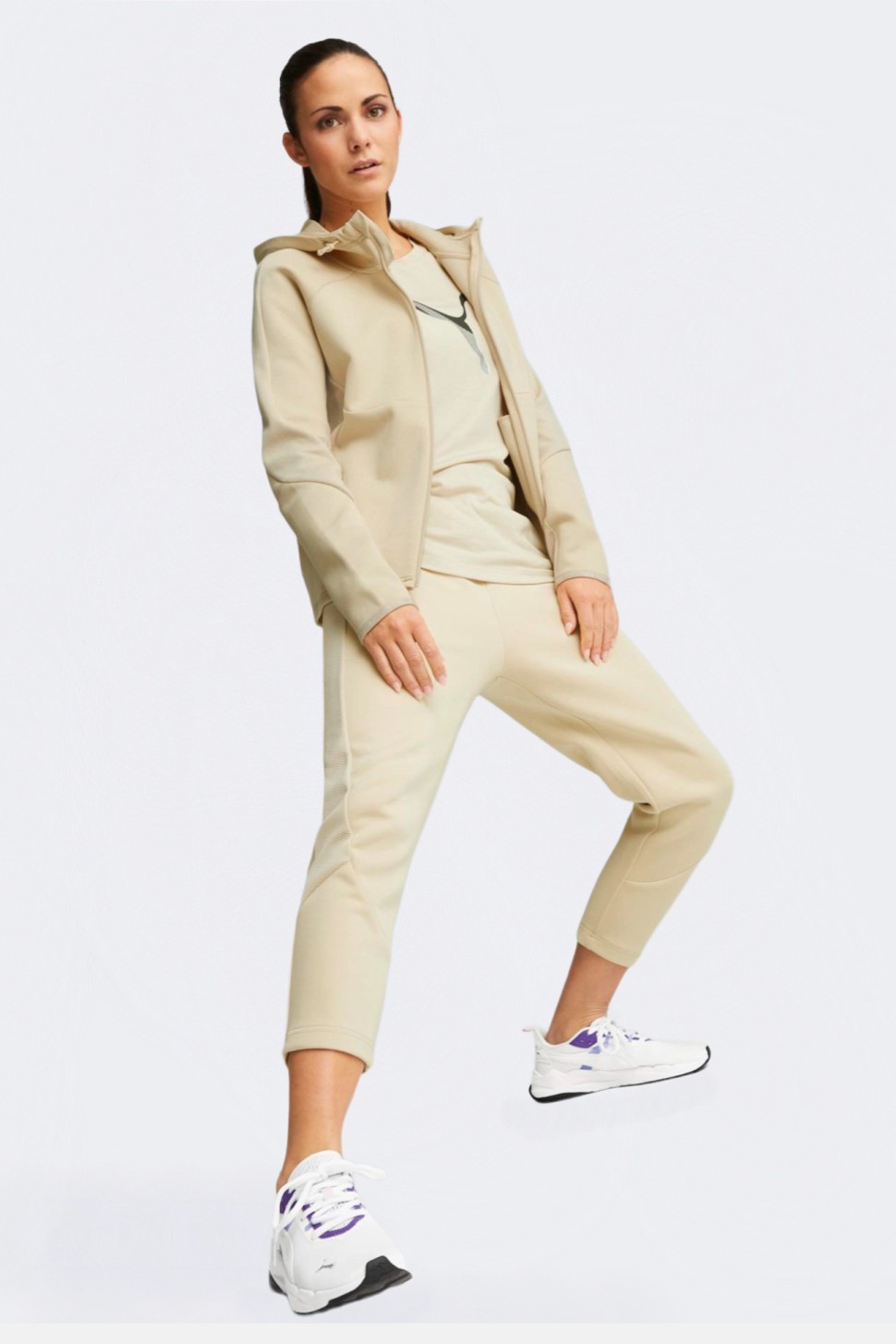 Толстовка жіноча Puma EVOSTRIPE Full-Zip Hoodie бежева 67308588 — фото 2