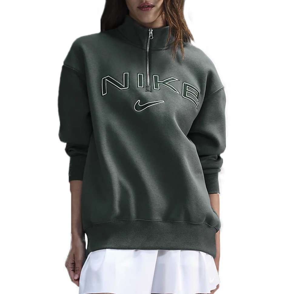 Толстовка жіноча Nike W NSW PHNX FLC OS LOGO QZ зелена FV7679-338 — фото 1