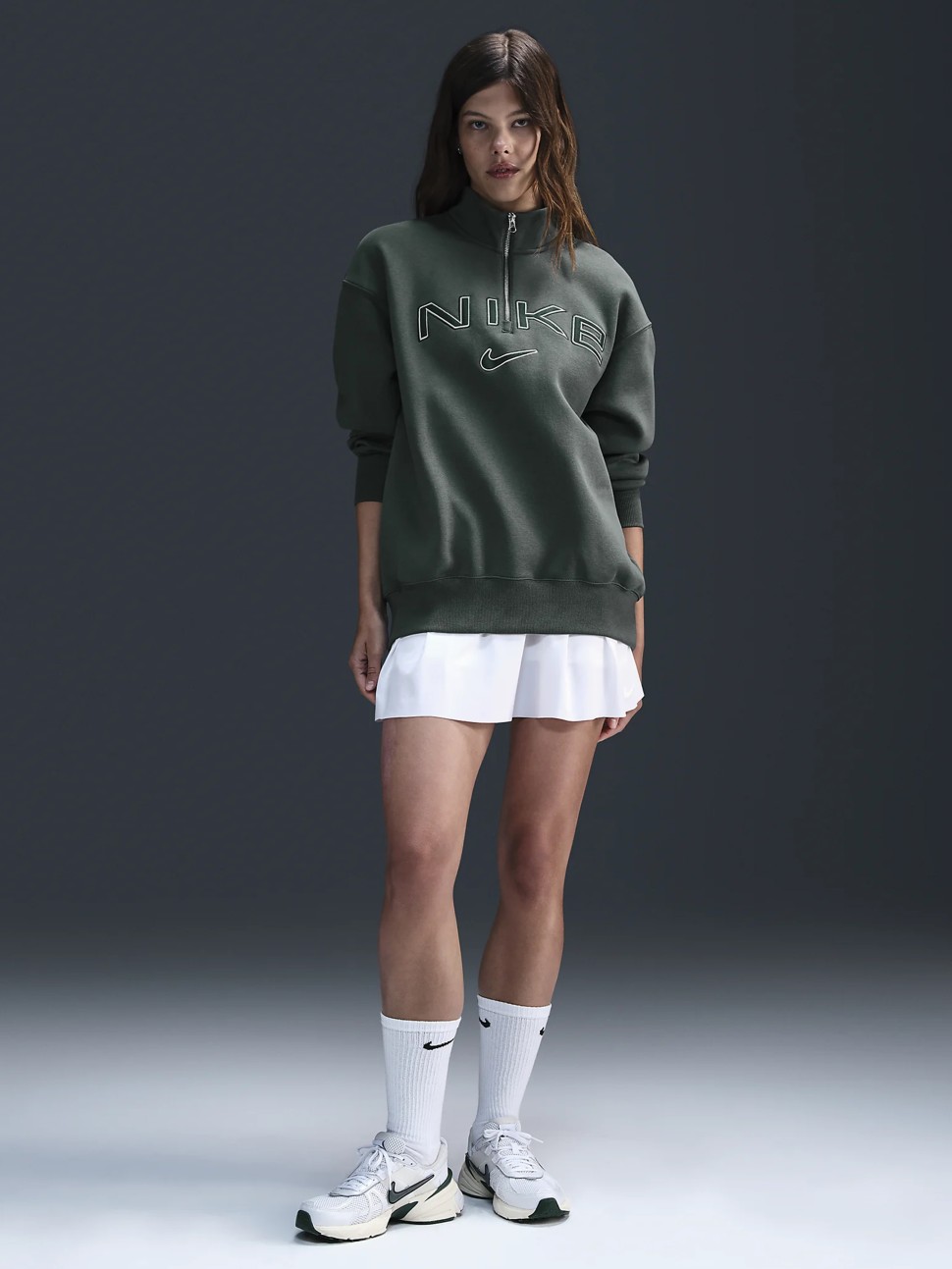 Толстовка жіноча Nike W NSW PHNX FLC OS LOGO QZ зелена FV7679-338 — фото 2