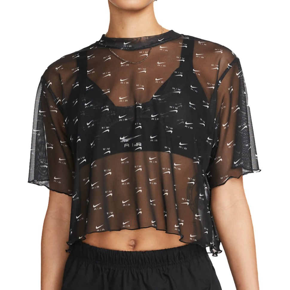 Футболка жіноча Nike W NSW AIR AOP MESH SS CROP TOP чорна DV8245-010 — фото 1