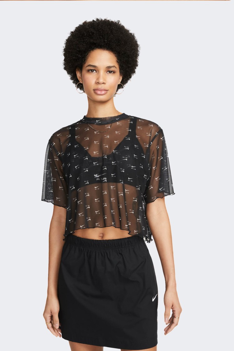 Футболка женская Nike W NSW AIR AOP MESH SS CROP TOP черная DV8245-010 изображение 2