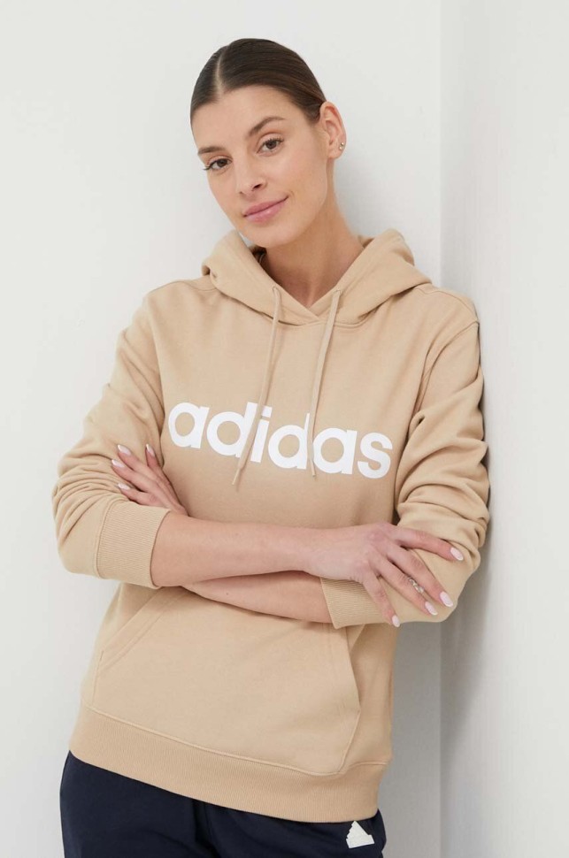 Толстовка женская Adidas W LIN FT HD бежевая IS2083 изображение 2