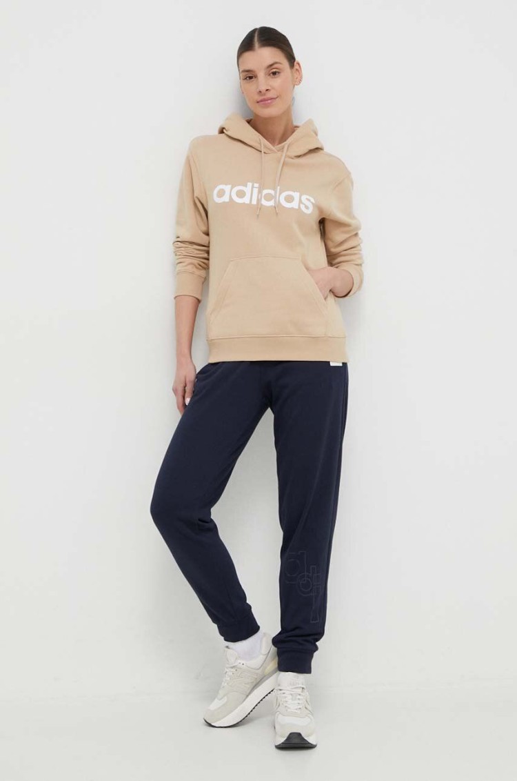 Толстовка женская Adidas W LIN FT HD бежевая IS2083 изображение 4