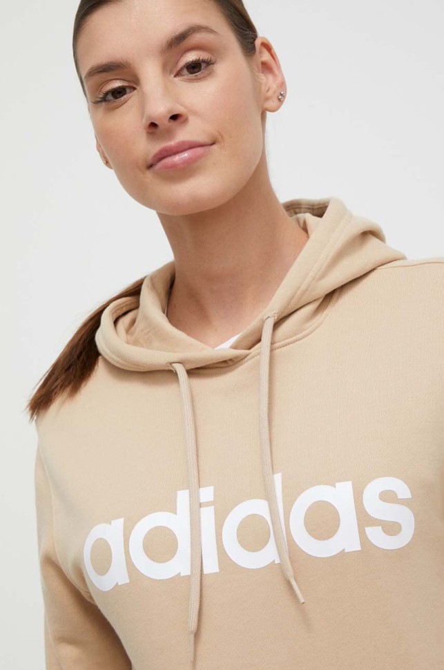 Толстовка женская Adidas W LIN FT HD бежевая IS2083 изображение 5